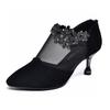 Women's Shoes Early Spring New Fashion Pointed-toed Stiletto Mesh Single Shoes Sheepskin Rhinestone Rear Zipper Temperament Heels