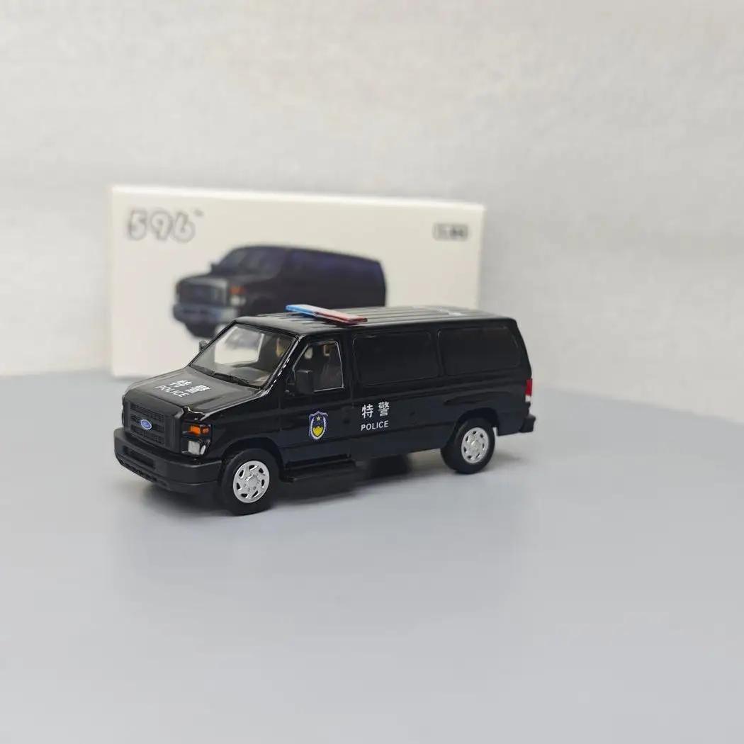 

596 1:64 Фургоны Ford E-Series E350 Полицейская машина Модель автомобиля из сплава Литье под давлением Мини-машина Детская игрушка Подарок