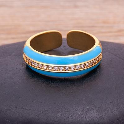 

New Arrival 9 Colors Enamel Adjustable Opening Zircon Ring For Women Wedding Party Jewelry Trendy Candy Stackable Finger Ring темно-синього кольору