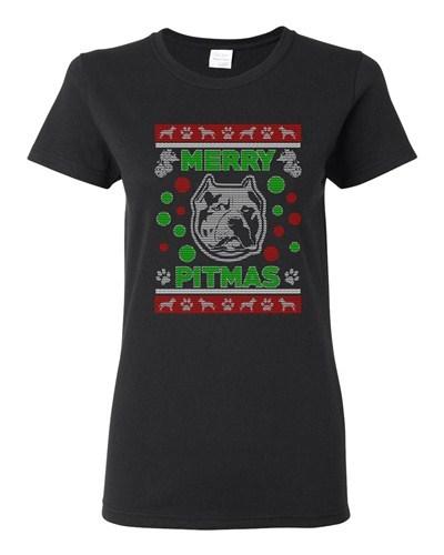 Ladies Merry Pitmas Dog Pitbull Dog Animals Ugly Christmas Funny DT T-Shirt Tee Unisex T-Shirt S