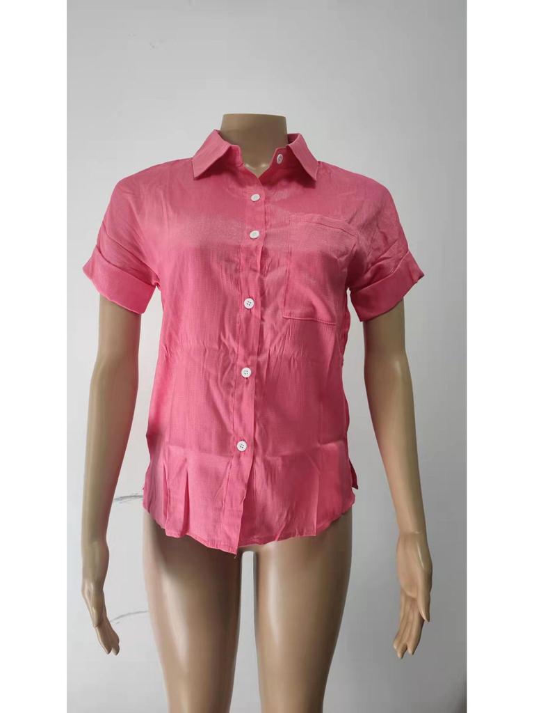 2025 Spring/Summer Women's Chiffon Pocket Button Short Sleeve Shirt - European and American Style Hot Item