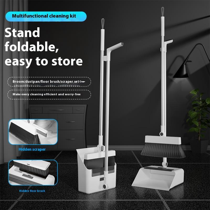4 In 1 Broom Combo Set With Broom Dustpan Squeegee Floor Brush Multi Purpose Cleaning Tool For Home Commercial Use