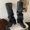 Fashion New Autumn Winter Female Fashion Lace Up Women Knee High Boots With Square Heels Shoes Ladies Long Western Boots Pumps Shoes