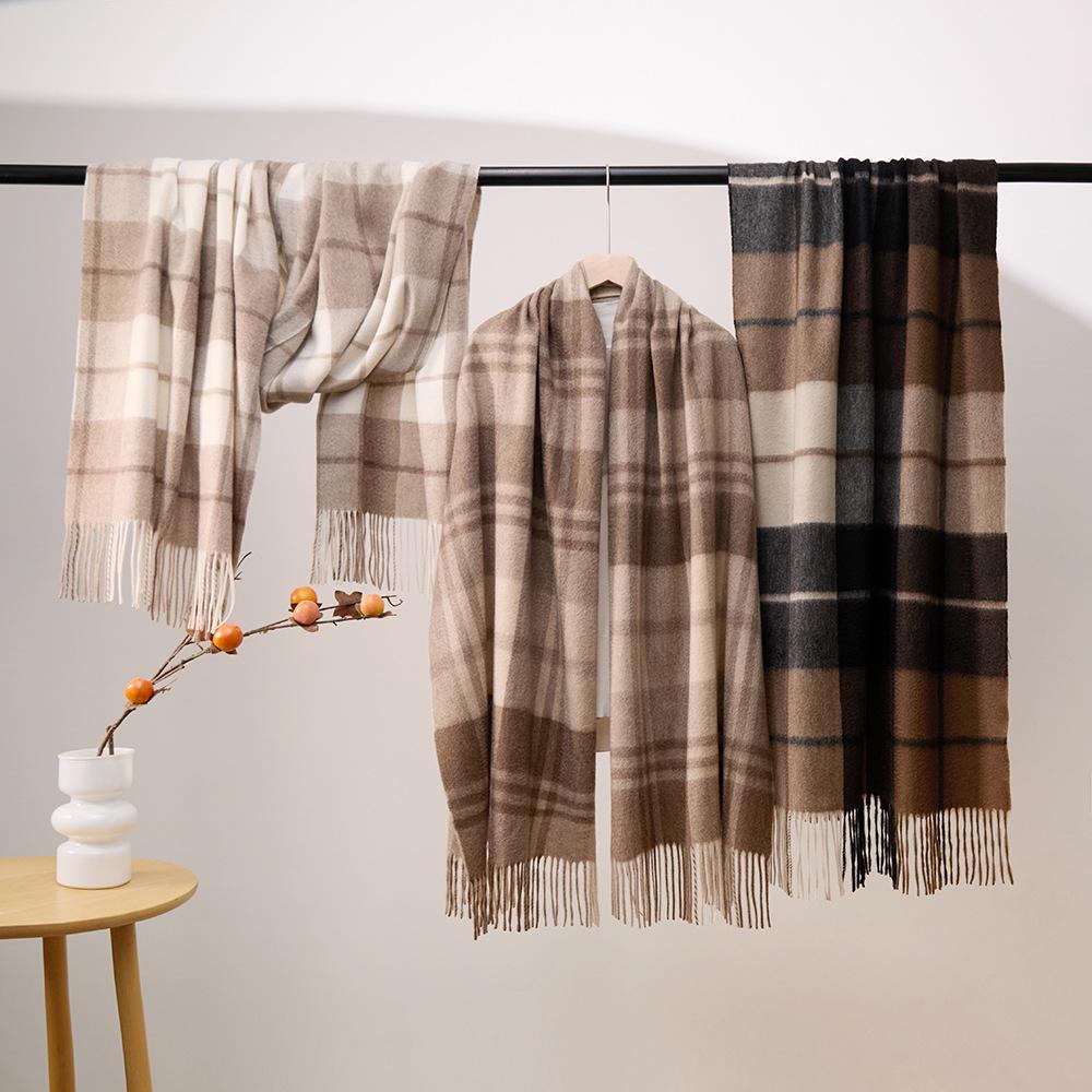 Unisex Water Ripple Plaid Cashmere Scarf - Winter Warm Neck Warmer Shawl