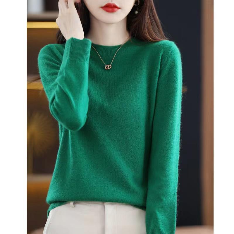 Fashion Merino Wool Sweater Elegant Cashmere Pullover Women O-Neck Long Sleeve Knitwear Basic Clothing Jumper Tops