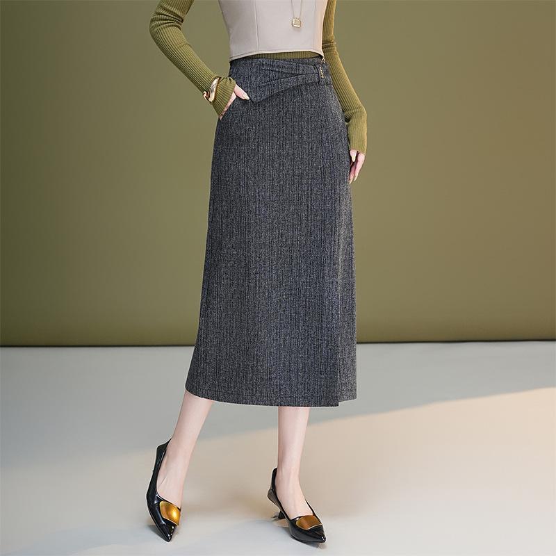 

Women s High-Waisted Slit Pencil Skirt - Autumn Slim Fit Fashionable Drape Style 4XL сірий колір