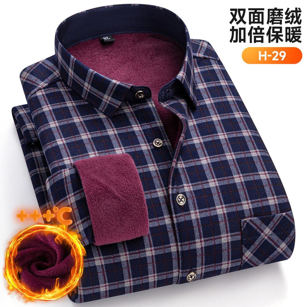 New Plus Size 8XL 7XL 6XL Men's Shirt Autumn Winter Fleece Thickened Warm Long Sleeve Plaid Business Casual Slim-fit Man Clothes