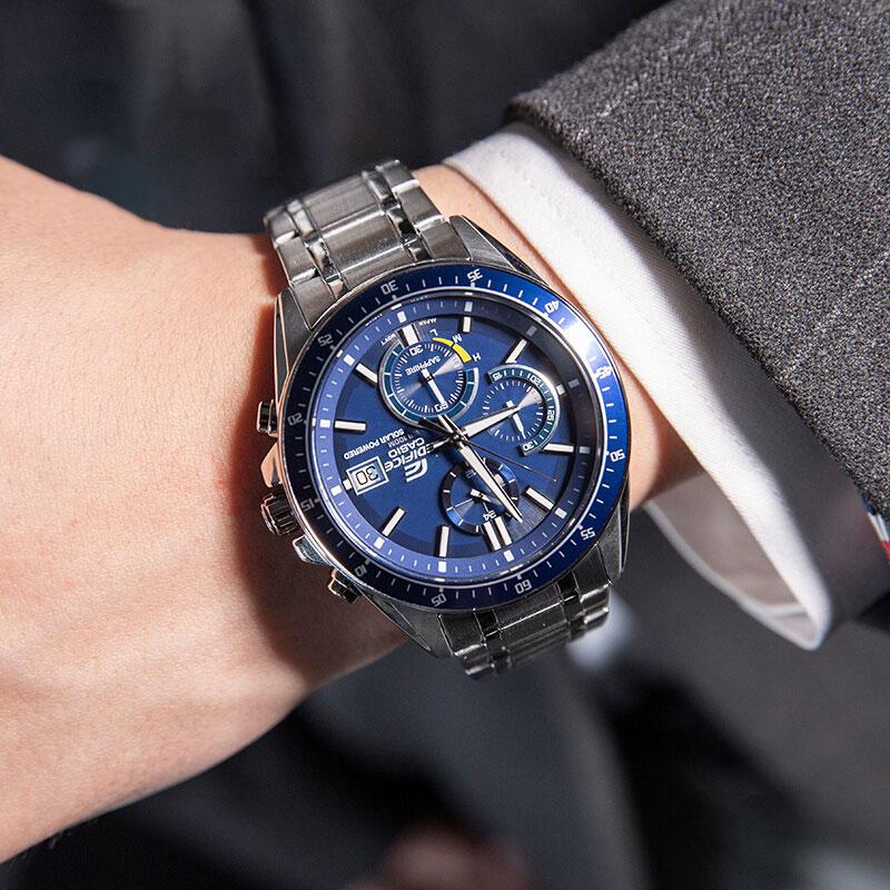 Casio Edifice Ocean Heart Classic Three-Hand Three-Eye Unicorn Solar Quartz Watch Men Watches Blue EFS-S510D-2AVUPR