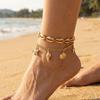 Vintage Gold Color Multilayer Anklet for Women Starfish Conch Scallops Pendant Metal Chain Anklet Girls Beach Party Foot Zircon