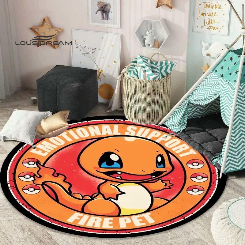 Tappeto rotondo carino dei cartoni animati Pokémon, tappeto per camera da letto e soggiorno, tappetino per sedia girevole per stanza dei bambini e sala giochi, tappetino per divano per il tempo libero Q0