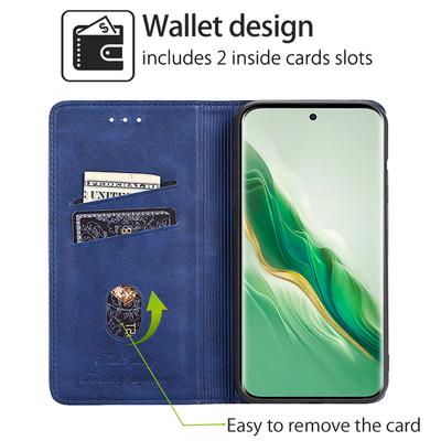 For Honor Magic6 Pro 5G Case Cowhide Texture Anti-Scratch Leather Phone Cover with Card Slots