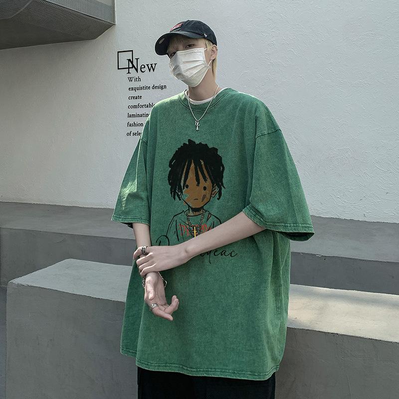 

Мягкие и высококачественные ткани спорт и отдых универсальный стрейч морщины свободные мужские модные топы с коротким рукавом удобная футболка M трава зеленый