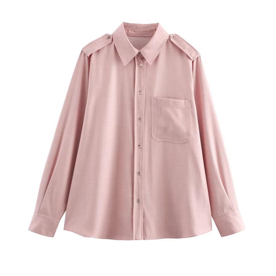 

Весна 2025 Женская классическая рубашка с лацканами, карманом и длинным рукавом L розовый