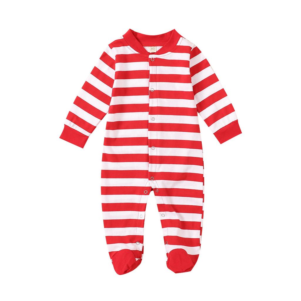 Newborn Infant Baby Boy Girl Christmas Santa Striped Print Fleece Footed Romper