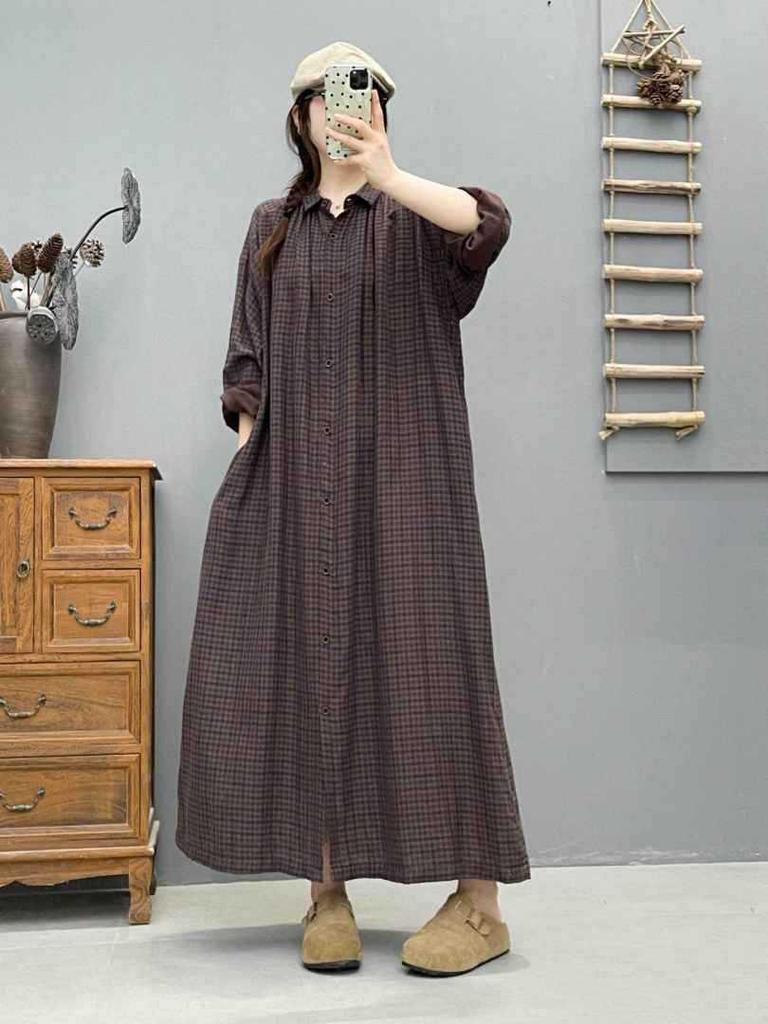Plaid Single-Breasted Long-Sleeve Shirt Dress - Slimming & Casual for Spring & Autumn