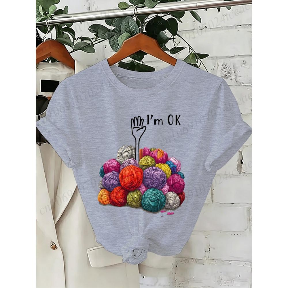 I'm OK Grafik Damen T-Shirts Unisex Lässig O-Ausschnitt Kurzarm T-Shirts Mode Streetwear Herren Damen Tägliche T-Shirt Oberteile