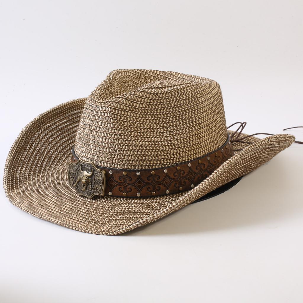 Popular European and American Classic Straw Woven Western Cowboy Hat Men's and Women's Outdoor Fashion OL Wind Woven Top Hat