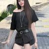 Zomerse Mode Offshoulder Gedeelde Gerimpelde Taille T-shirt Voor Dames