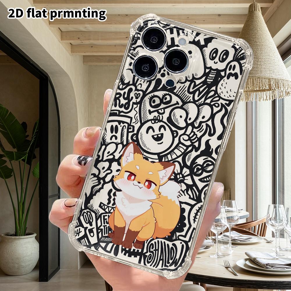 Phone Case: 2D Flat Suitable for iPhone 18 17 16 15 14 13 Pro, Transparent with Corner Protection, Orange Little Fox, Christmas and Halloween Gift