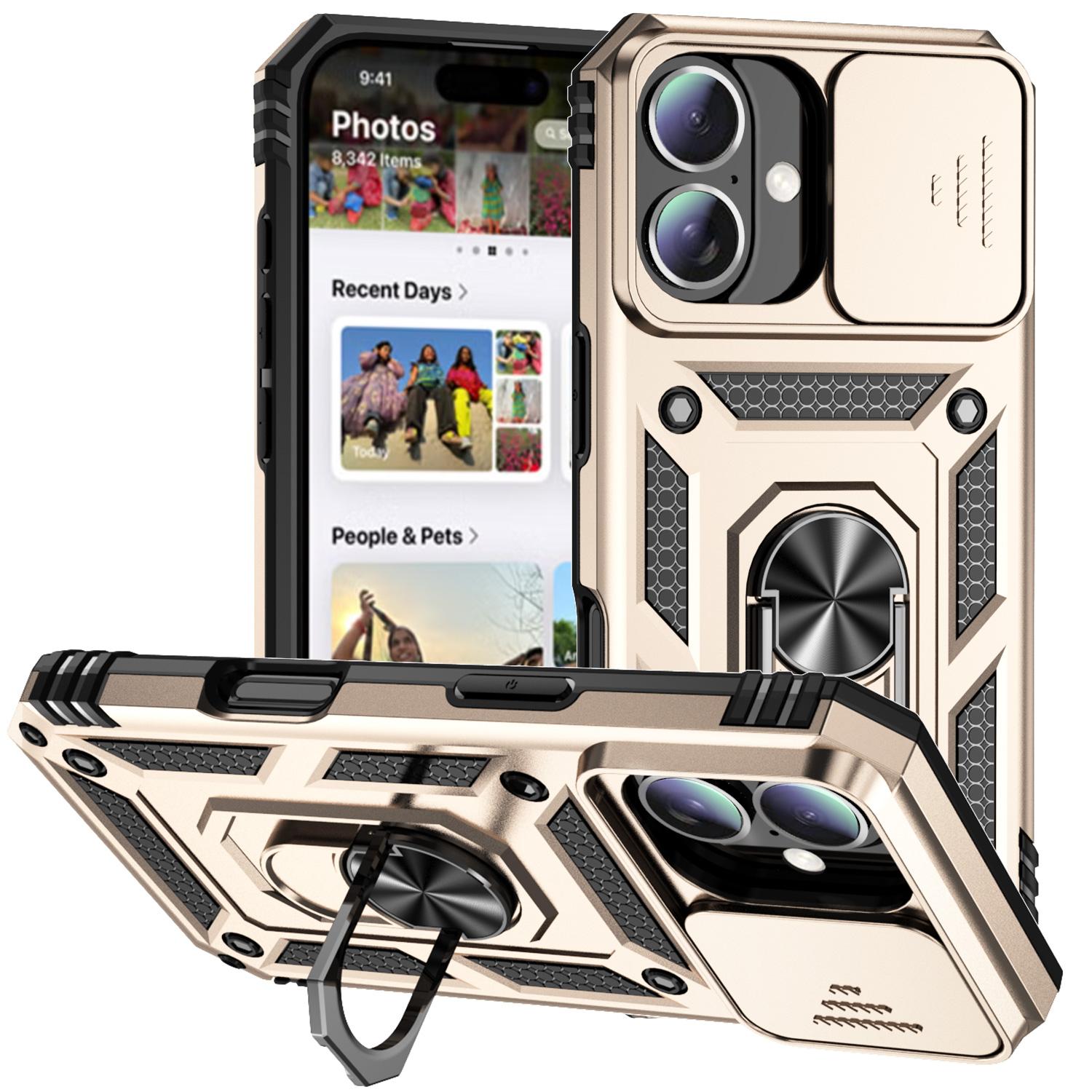 For iPhone 16 Case Ring Holder Kickstand Camshield PC+TPU Phone Cover C