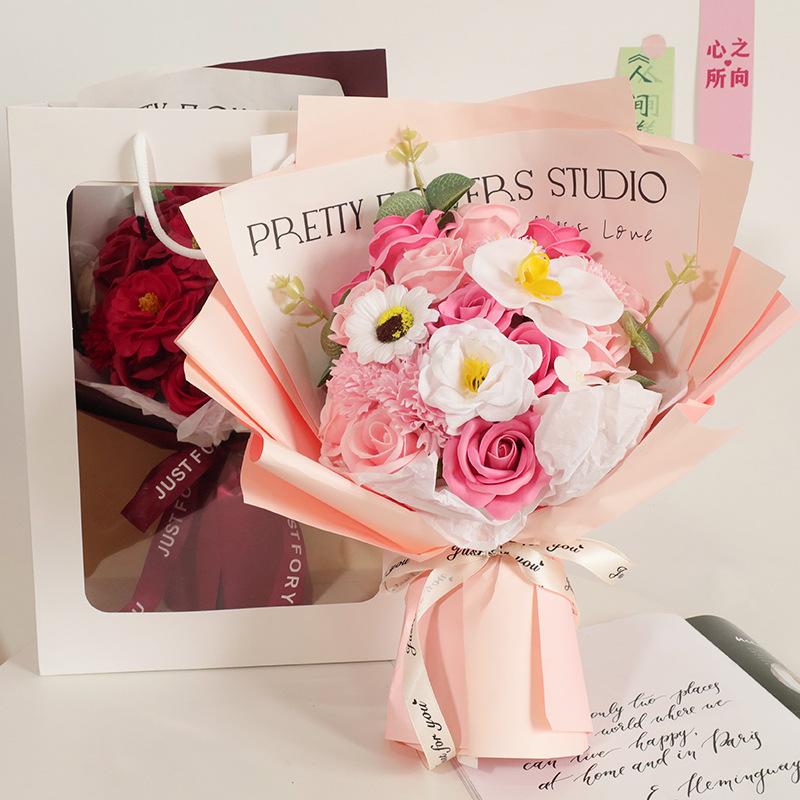 

Valentine s Day Bouquet for Girlfriend Rose Soap Bouquet Mothers Day Gift Simulated Bouquet Creative Gift Artificial Flowers розовый