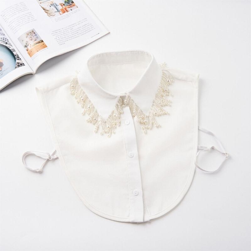 Jeweled Half Shirt False Collar Beaded Pearls Spread Lapel Versatile Art Collar Sweet Shawl False Decorative Shawl