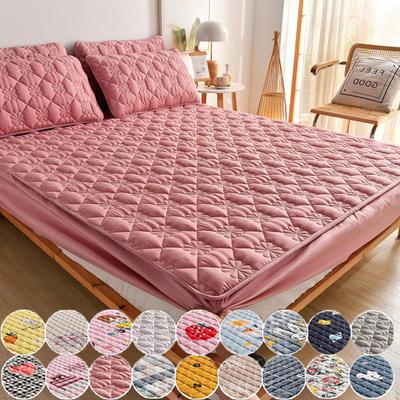 Without Pillowcase Mattress Cover Thick Quilted Fitted Bed Sheet Fashion Printed Bedding Queen King Non-slip Sheet Dust Cover