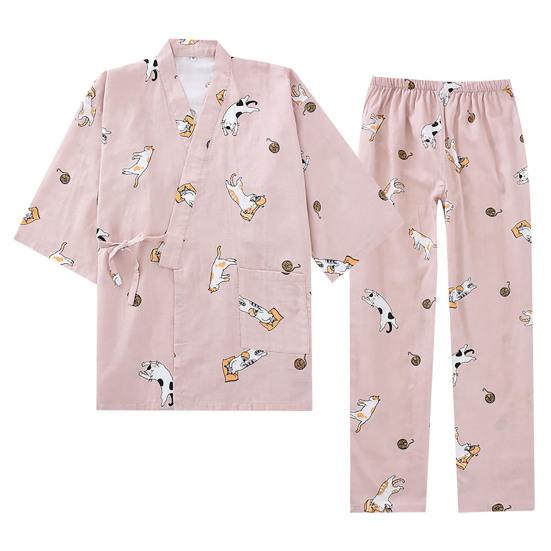 2Pcs/Set Pocket Pajama Set V-Neck Popular Japanese Style Kimono Pajamas
