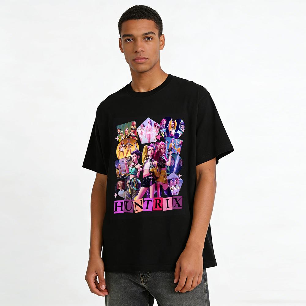HUNTRIX Girl Group Graphic Tee Trendy Anime Idol Peripheral Casual Loose Fit Top Pure cotton T-shirt