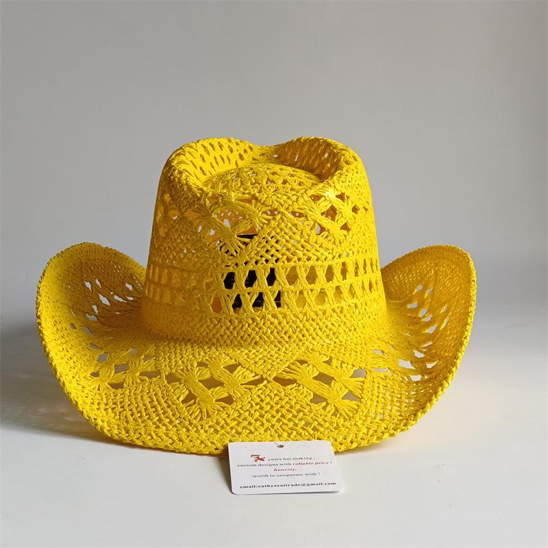 8 Colors Cowboy Straw Hat Hand-Woven Hollow Men'S And Women'S Summer Sun Hat Jazz Straw Hat Western Cowboy Hat Sombrero