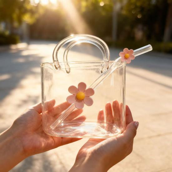 Skleněný hrnek ve tvaru kabelky 750 ml Průhledný Kreativní termohrnek na džusy Koktejly Ledovou kávu Roztomilá skleněná peněženka Dekorativní akvarium Váza Kabelkové vázy na párty