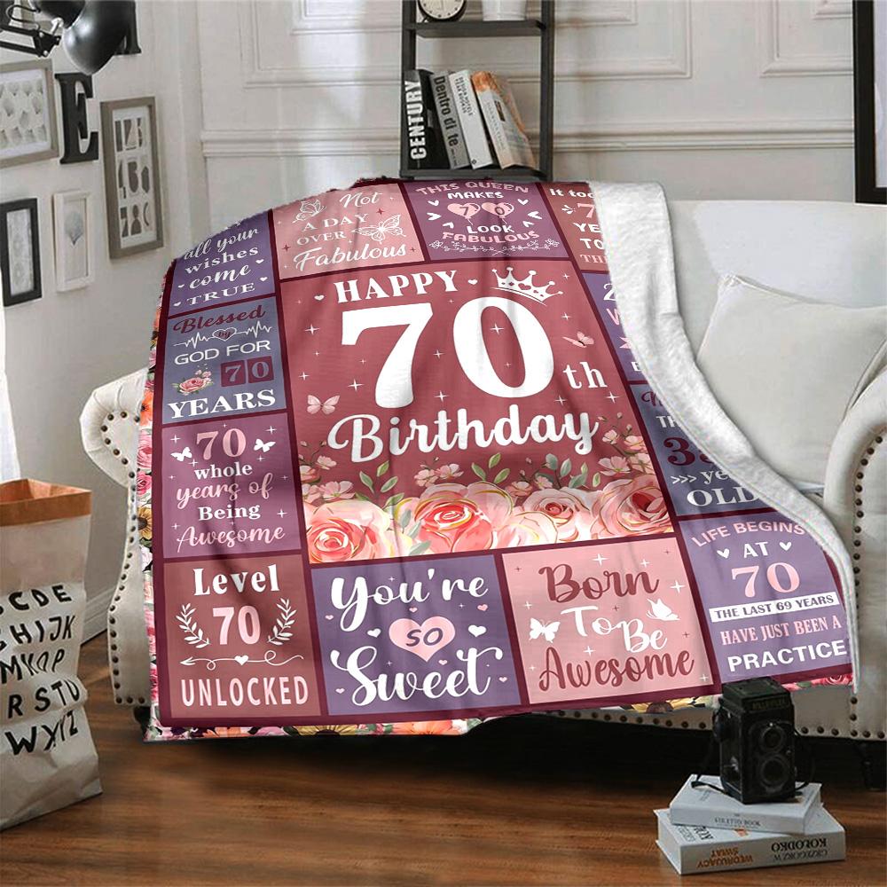 Happy 70Th Birthday Card Throw Blanket Soft Warm Cozy Versatile for Sofa Couch Office Bed Picnics Ideal Best Holiday Gift for Friends, Family Y18