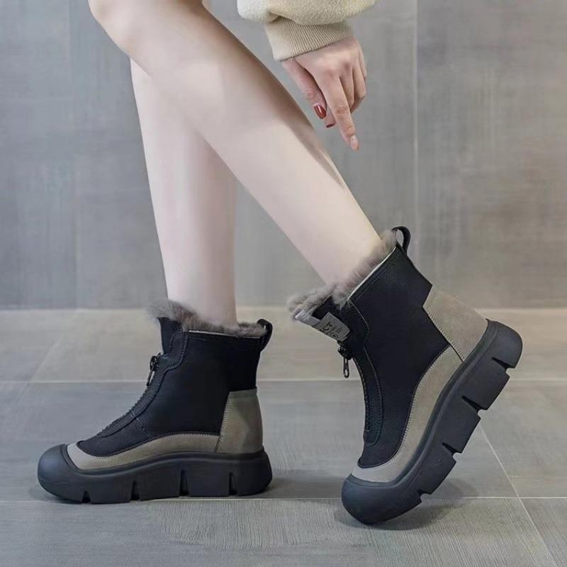 Módní Zimní Teplé Plyšové Dámské Sněhule Silná Podrážka Přední Zip 2024 Horký Prodej Vodotěsné Jednobarevné Ležérní Pohodlné Boty