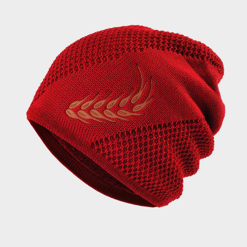 Wheat Embroidery Knitted Woolen Beanie - Warm, Cold-Proof Hat for Men & Women, Perfect for Outdoor Cycling in Autumn & Winter.