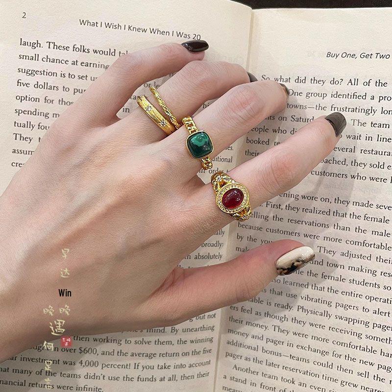 Xiaohongshu-Inspired Emerald and Pigeon Blood Red Jade Ring with Diamonds