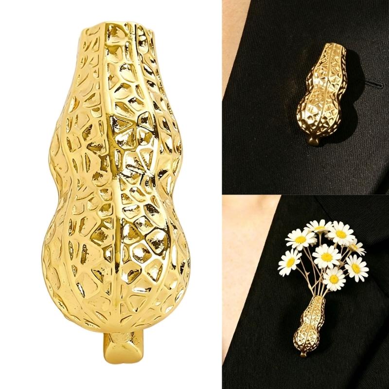 DIY Peanut Flower Brooch Pin with Open Insert Holder, Polished Copper Lapel Accent for Outfit Styling, Parties and Weddings