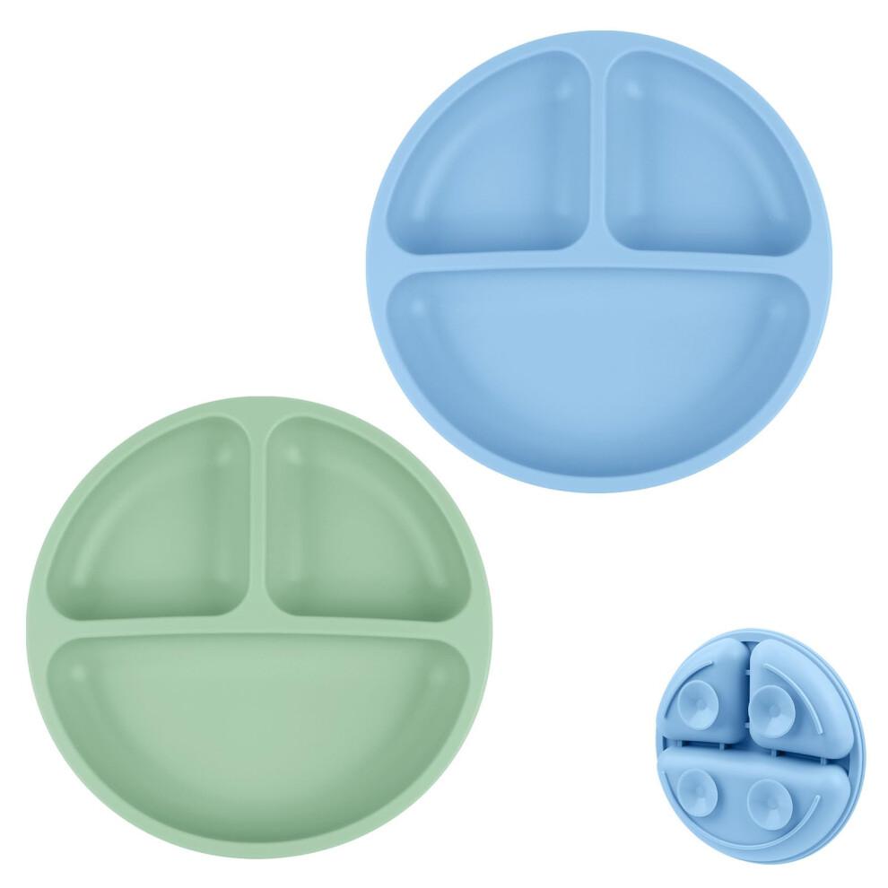 Vicloon Baby Suction Plate, 2Pcs Silicone Baby Suction Plates, Non Slip Silicone Toddler Weaning Plate, Divided Dishes for Toddler Kids Self Feeding,