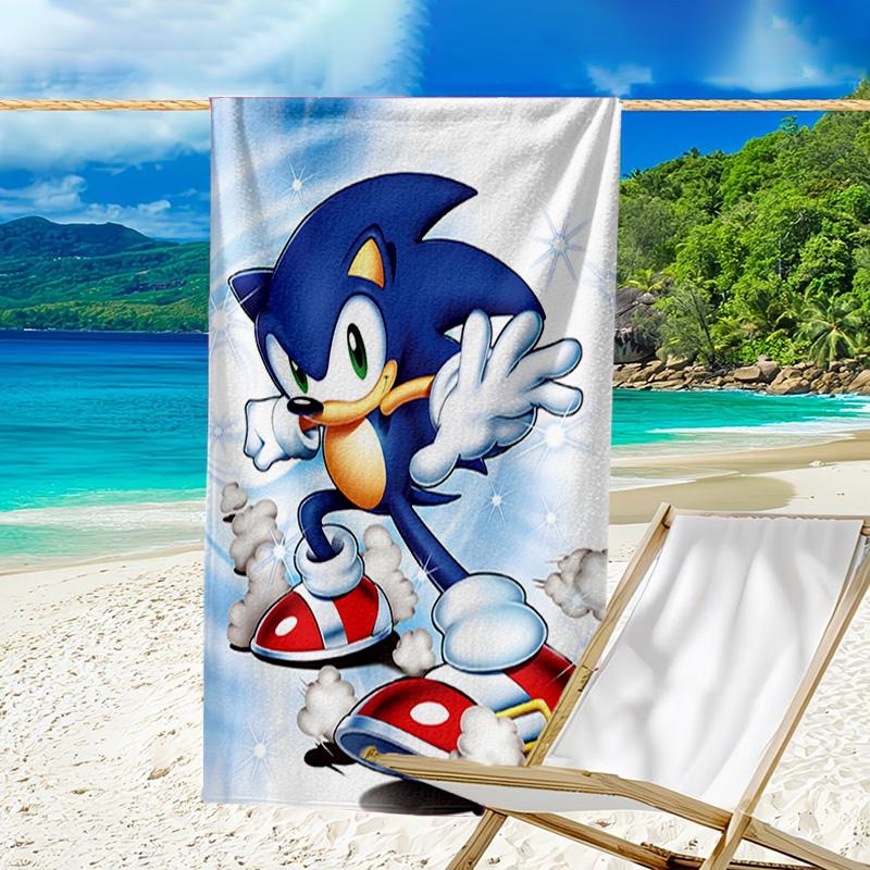 1pc Sonic1 Beach Towel, Beach and Seaside Swimming Pool Equipment, Fashion Pattern, Rectangular, Travel Essentials