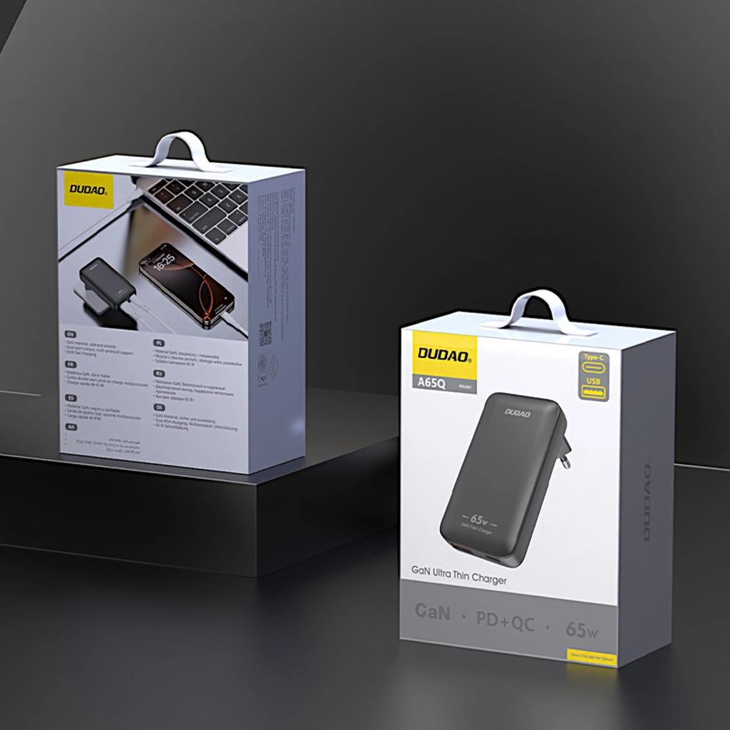 Ładowarka Sieciowa Podróżna Gan Dudao A65Q 65W Usb-A / Usb-C Pd Ultracienka Eu / Us - Czarna