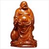 Wooden Buddhist Statue, Hotei, One of the Seven Lucky Gods, Carved from Yellow Quince Wood, High-Quality Natural Quince Wood, Good Fortune Amulet (Siz