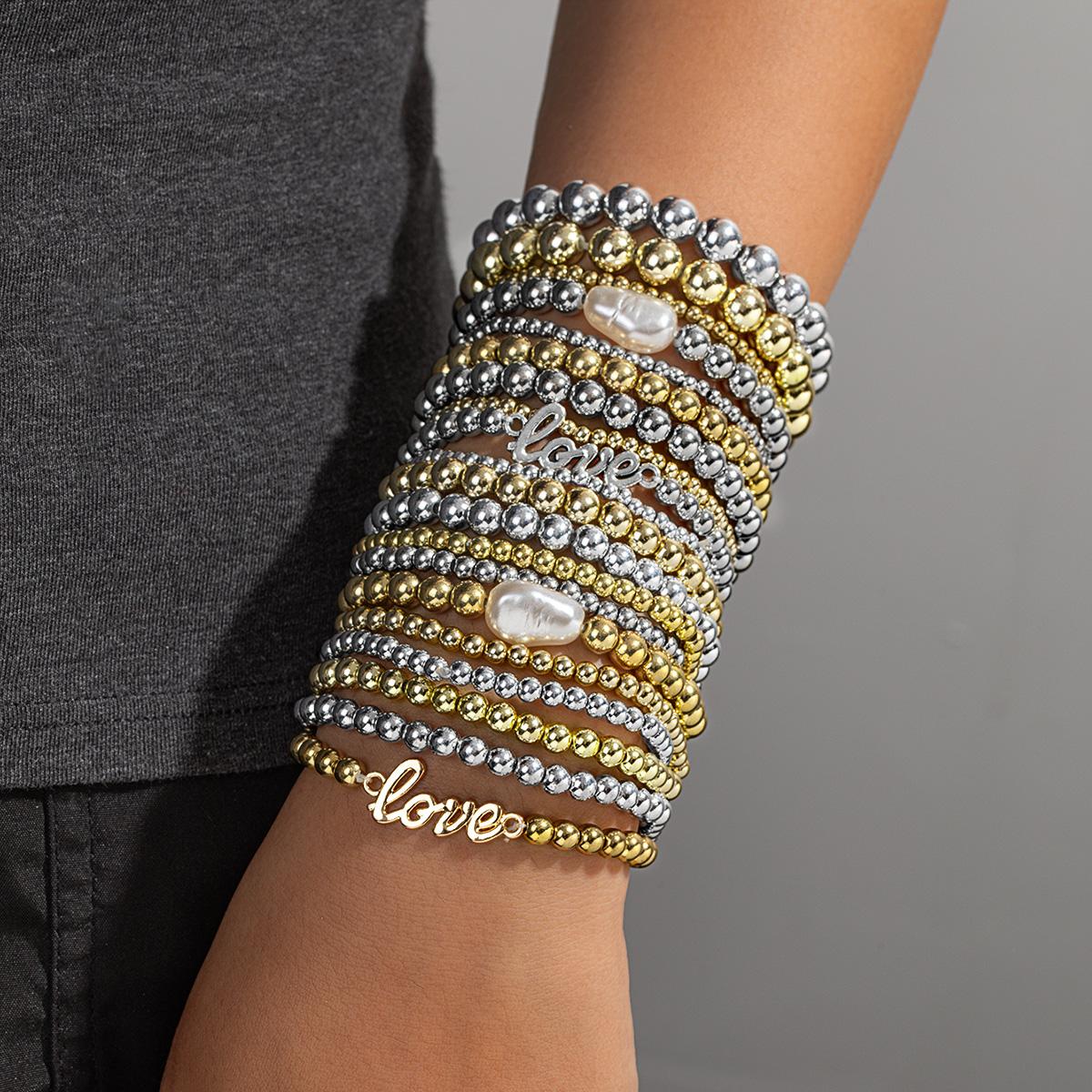 20 Bohemian style irregular imitation pearl CCB bead bracelet with multiple layers of stacked letters LOVE bracelet set