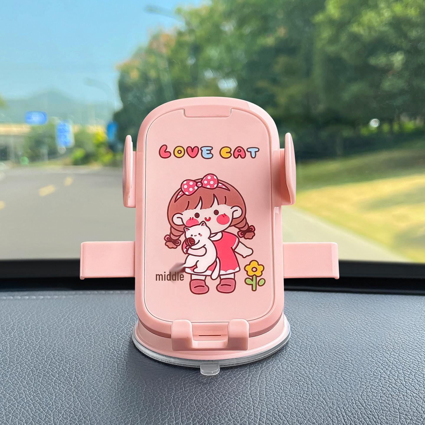 Cartoon Car Phone Holder: Shockproof Suction Cup with Swivel Adjustment