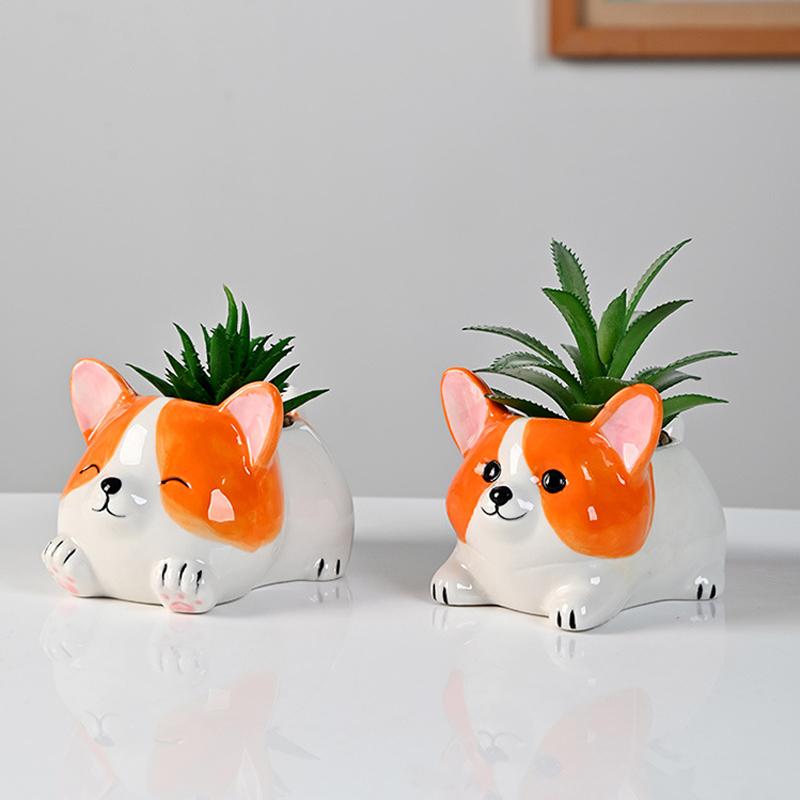 Süßer Corgi Blumentopf Sukkulenten Topf Keramik Pflanzgefäß Schreibtisch Dekoration Heimdeko