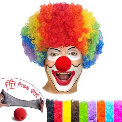 Perruque synthétique colorée et duveteuse à tête explosive de clown résistante à la chaleur Jour du poisson d'avril Halloween jeu de rôle