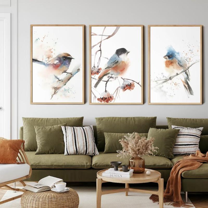 Bird Watercolor Artwork Posters and Prints Canvas Painting Birds Animal Wall Art Pictures for Farmhouse Room Home Decoration