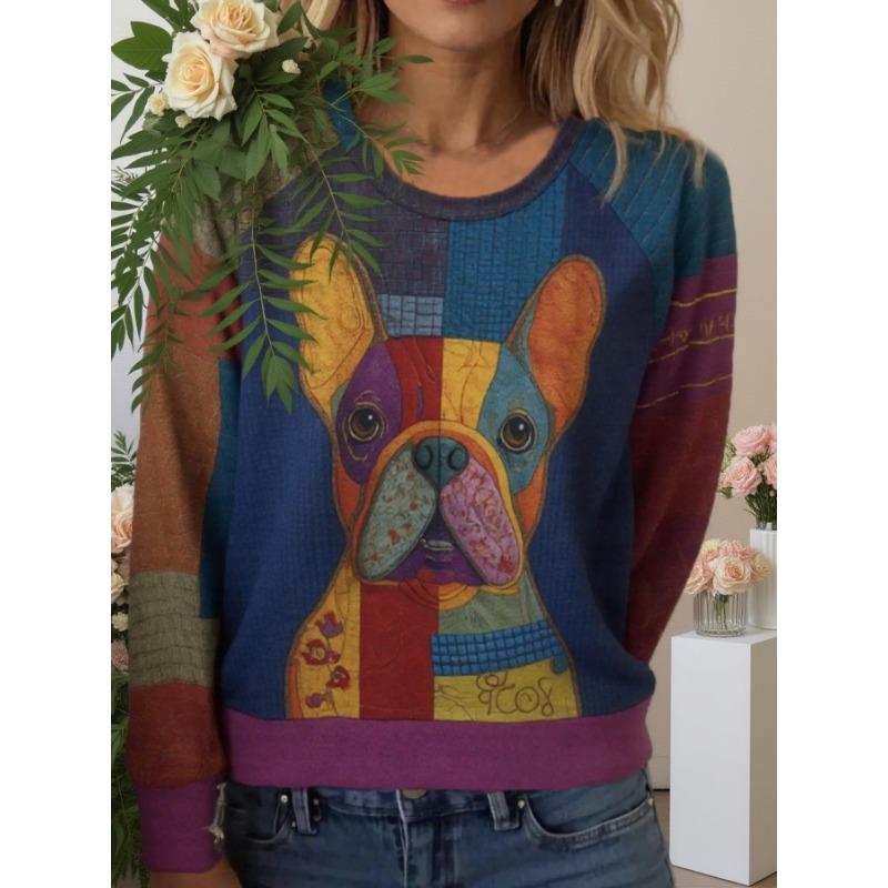Autumn and winter daily casual wear women's round neck long-sleeved puppy element digital print sweatshirt