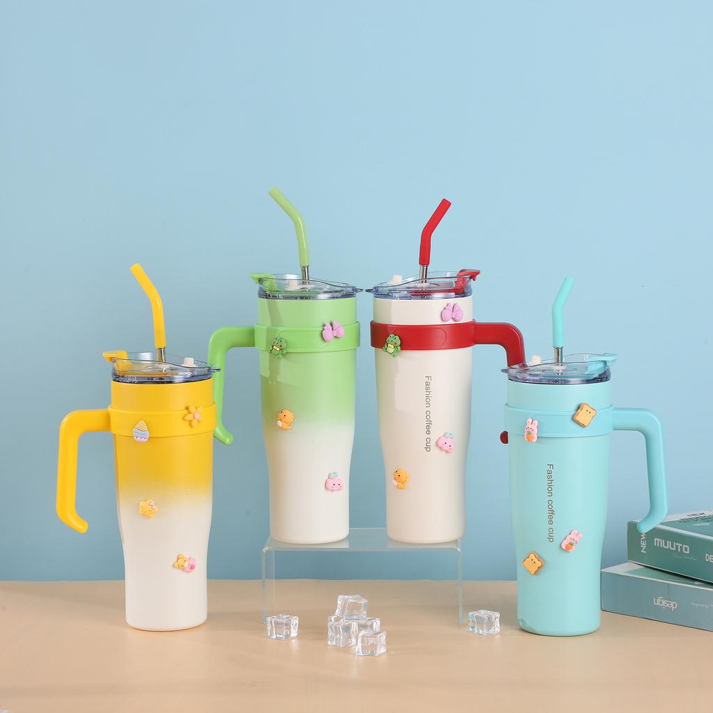 Tazza per auto con manico da 40 once, in acciaio inossidabile, grande capacità, isolata sottovuoto, con cannuccia, per auto, per gelato, bottiglia d'acqua