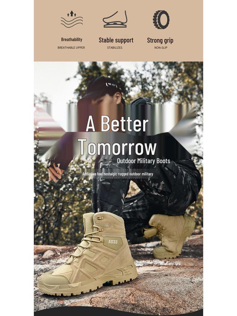 Men's Plus Size Outdoor Tactical Combat Boots - Wear-Resistant Military Hiking & Mountaineering Footwear