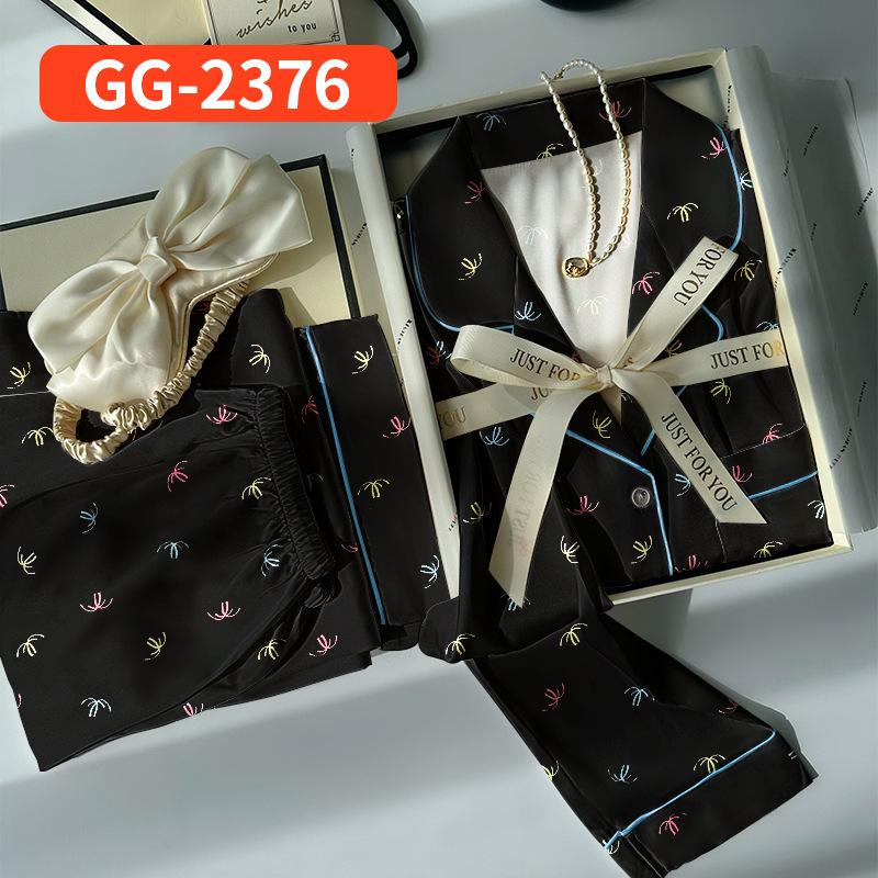 Light Luxury Retro High-End Leopard Print Star Ice Silk Pajamas Women'S Long-Sleeved Trousers Loungewear Set
