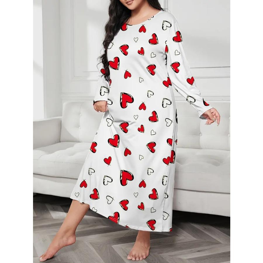 Long Sleeve Butterfly Heart Leopard Print Sleeping Dresses Casual Women Drop Shoulder Oversized Long Sleepwear Dress